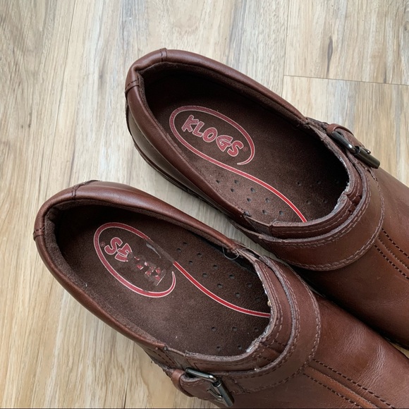 KLOGS Brown Leather Clogs Closed Back Shoes Buckle Detail Women's Size 10 - Picture 7 of 11